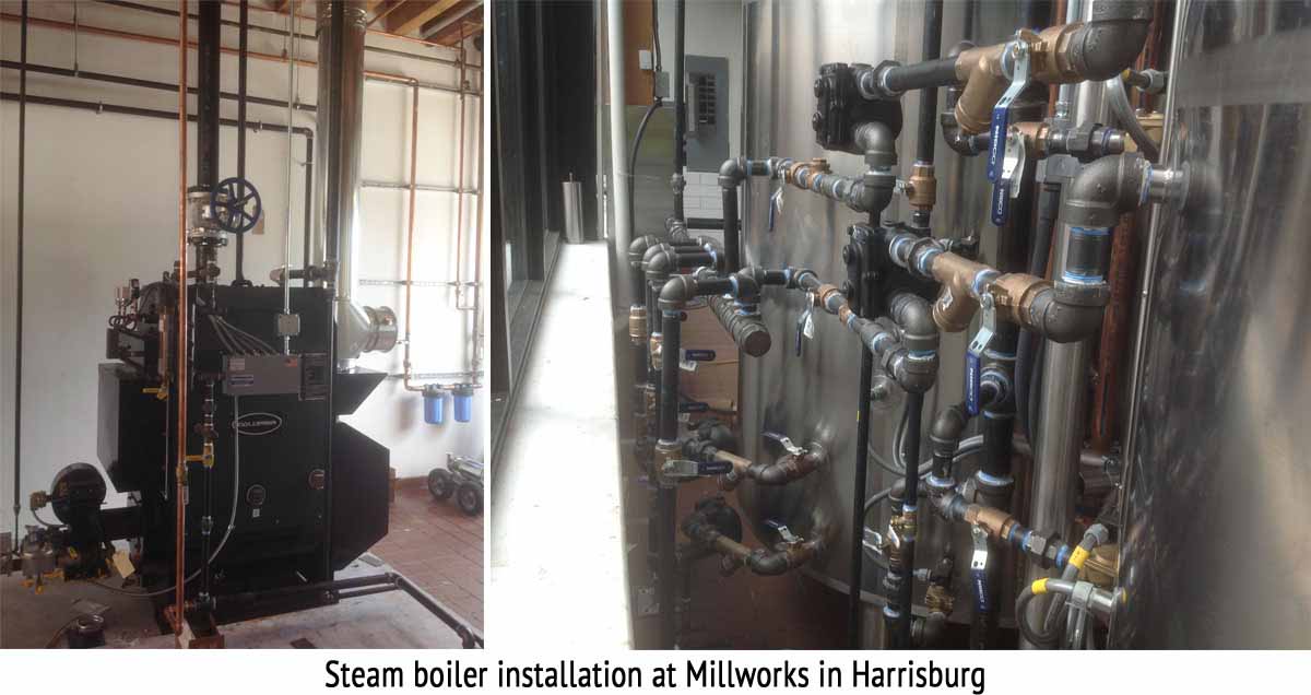 Steam boiler installation at Millworks in Harrisburg